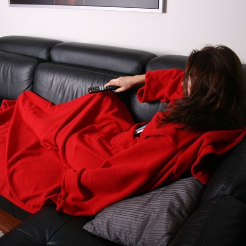 Kocyko - Szlafrok Czerwony ciepły koc z rękawami