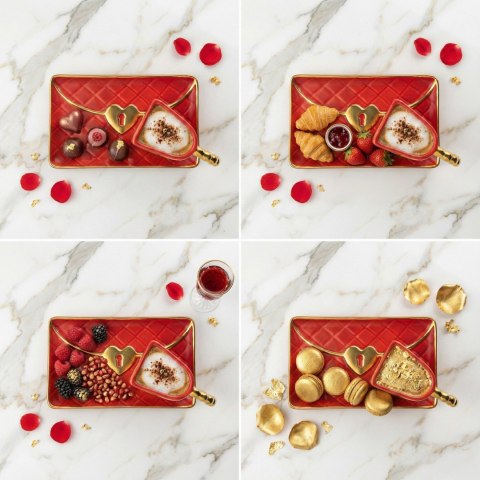 Kubek Torebka z talerzykiem i łyżeczką serce - prezent na Dzień Kobiet