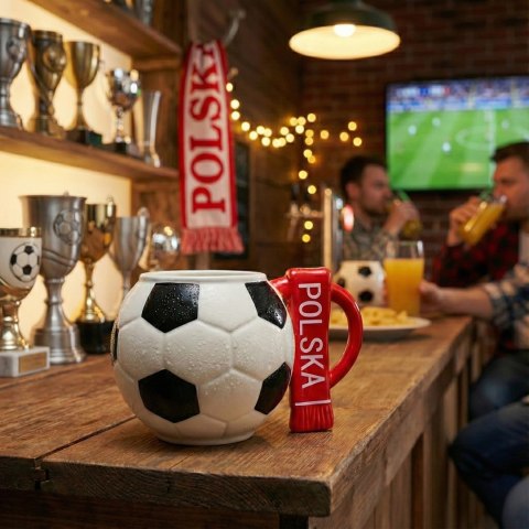 Kubek piłka z szalikiem - Polska i podkładka w kształcie piłki - XXL 700 ml