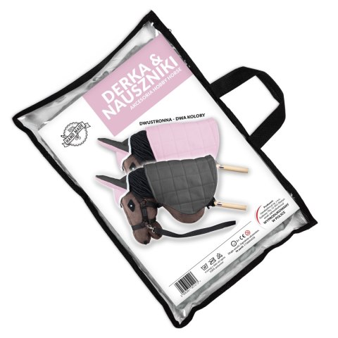 Derka dwustronna i nauszniki Skippi dla Hobby Horse - różowa i szara