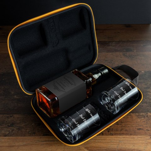 Etui na whisky i 2 szklanki Who cares prezent ślub