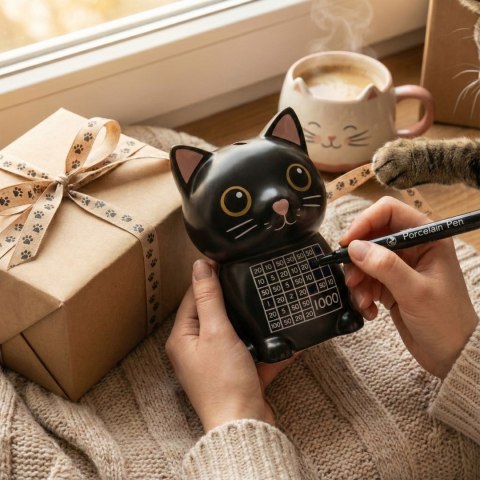 Skarbonka Kot do wykreślania - prezent dla dziecka, urodziny, wielorazowa