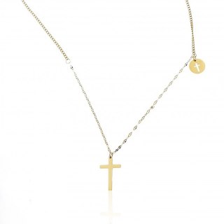 Naszyjnik stal chirurgiczna krzyże złoty NST1282