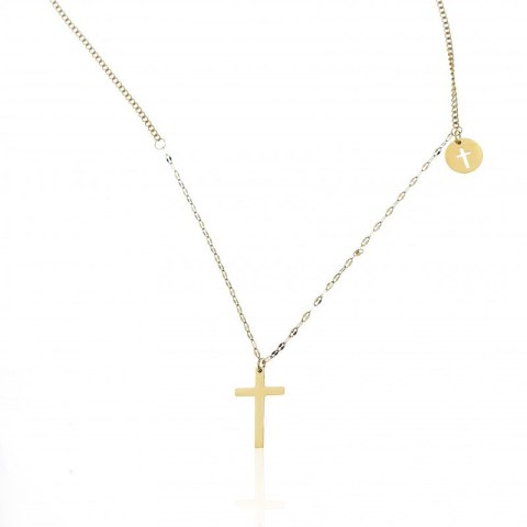 Naszyjnik stal chirurgiczna krzyże złoty NST1282