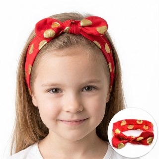 Opaska dziecięca wiązana czerwona w złote kropki OD3CZE