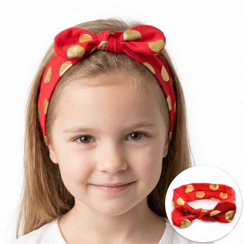 Opaska dziecięca wiązana czerwona w złote kropki OD3CZE