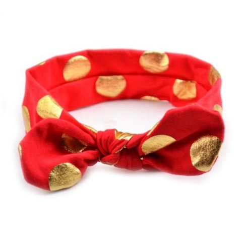 Opaska dziecięca wiązana czerwona w złote kropki OD3CZE