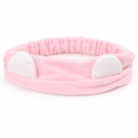 Opaska kosmetyczna uszka ozdobna na gumce, różowa O321R