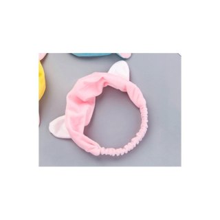 Opaska kosmetyczna uszka ozdobna na gumce, różowa O321R