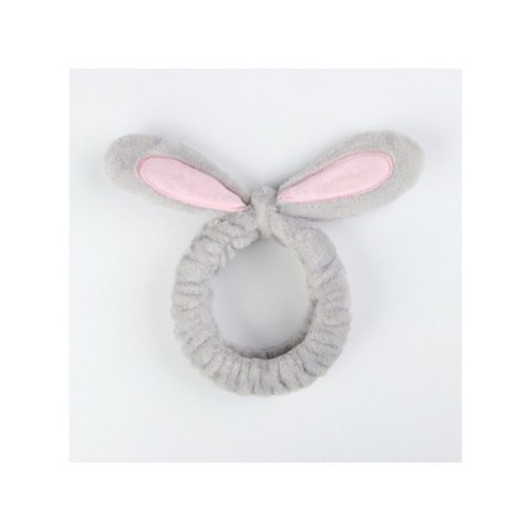 Opaska kosmetyczna uszka ozdobna, szara z różem O231SZ