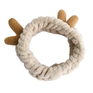 Opaska kosmetyczna uszka renifera ozdobna, beżowa z brązem O378K