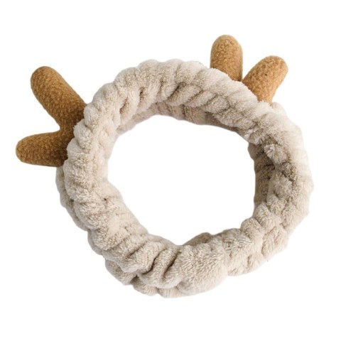 Opaska kosmetyczna uszka renifera ozdobna, beżowa z brązem O378K