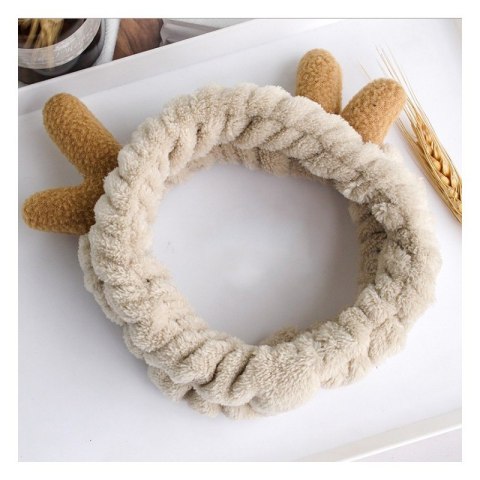 Opaska kosmetyczna uszka renifera ozdobna, beżowa z brązem O378K