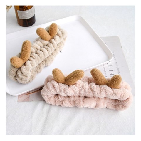 Opaska kosmetyczna uszka renifera ozdobna, beżowa z brązem O378K