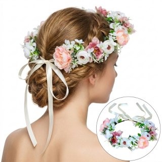 Wianek, opaska do włosów z kwiatów, delikatny wianuszek BOHO W101
