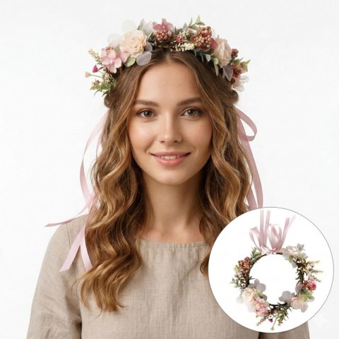 Wianek, opaska do włosów z kwiatów, delikatny wianuszek BOHO W106