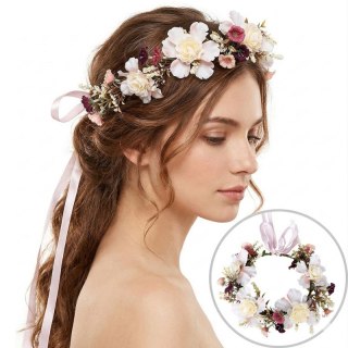 Wianek, opaska do włosów z kwiatów, delikatny wianuszek BOHO W108