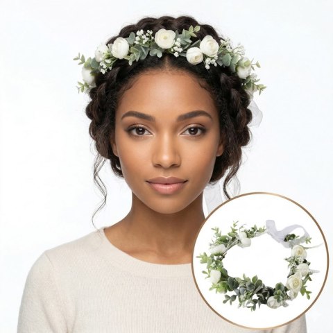 Wianek, opaska do włosów z kwiatów, delikatny wianuszek BOHO W83