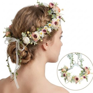 Wianek, opaska do włosów z kwiatów, delikatny wianuszek BOHO W90
