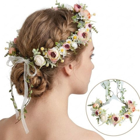 Wianek, opaska do włosów z kwiatów, delikatny wianuszek BOHO W90