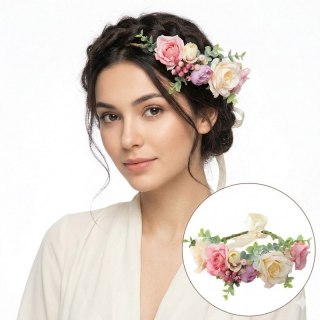 Wianek, opaska do włosów z kwiatów, delikatny wianuszek BOHO W92
