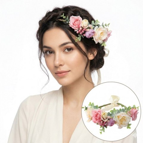 Wianek, opaska do włosów z kwiatów, delikatny wianuszek BOHO W92