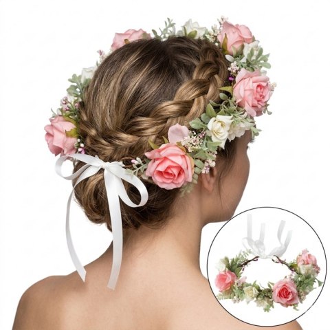 Wianek, opaska do włosów z kwiatów, delikatny wianuszek BOHO W95