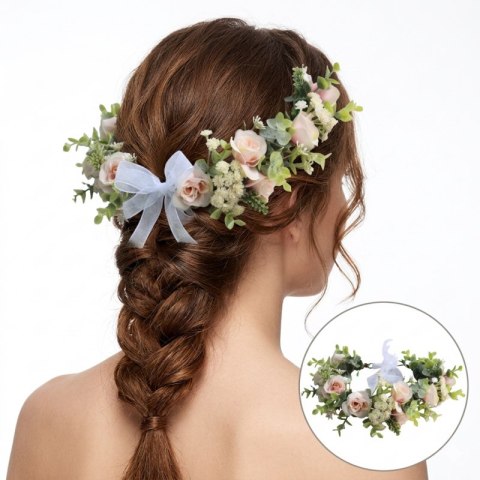 Wianek, opaska do włosów z kwiatów, delikatny wianuszek BOHO W97