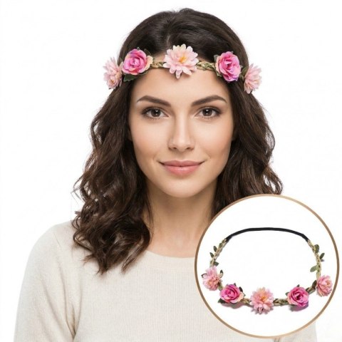 Wianek, opaska do włosów z kwiatów, wianuszek na gumce BOHO W115