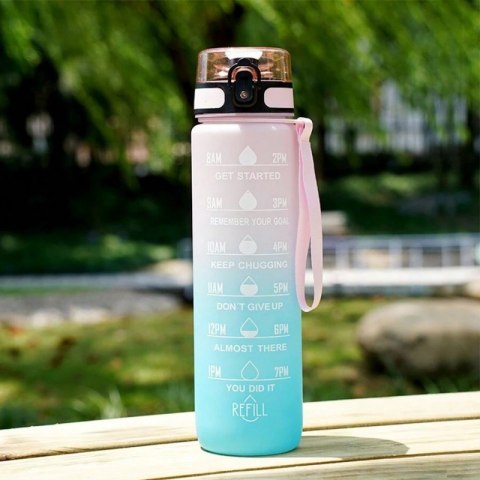 Butelka na wodę, bidon z miarką 1L OMBRE Róż z miętą BD14