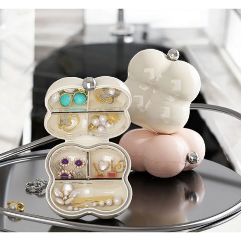 Kuferek etui organzier przenośna szkatułka na biżuterię kremowa PD156R