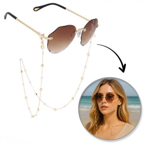 Łańcuszek do okularów cienki złoty gwiazdki perły 72cm LDK09