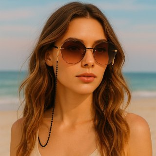 Łańcuszek do okularów czarne koraliki LDK05