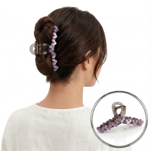 Spinka klamra do włosów z serduszkami XL 13x6 cm fioletowa SP352FIO