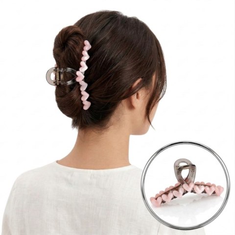 Spinka klamra do włosów z serduszkami XL 13x6 cm różowa SP352R