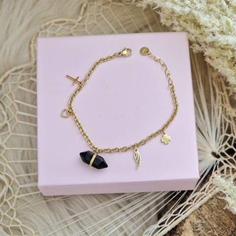 Bransoletka na rękę stal chirurgiczna pozłacana 14k złotem kryształ górski BST1407CZ