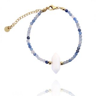 Bransoletka na rękę stal chirurgiczna pozłacana 14k złotem kryształ górski BST1451