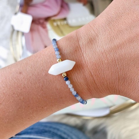 Bransoletka na rękę stal chirurgiczna pozłacana 14k złotem kryształ górski BST1451