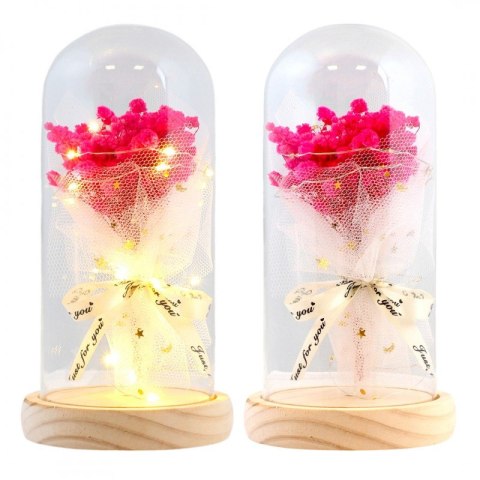 Bukiet z różowej gipsówki pod szklaną kopułą oświetlenie LED ROZ23