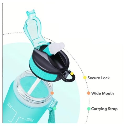 Butelka na wodę, bidon z miarką i słomką 1L OMBRE Zieleń z Różem BD19