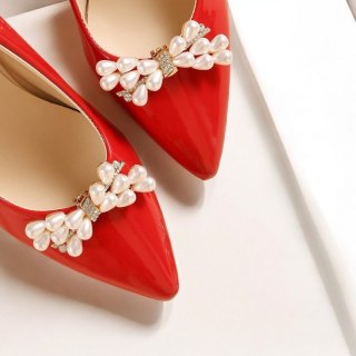 Klipsy do butów KOKARDKI z cyrkoniami i perełkami 2 szt. KDB52