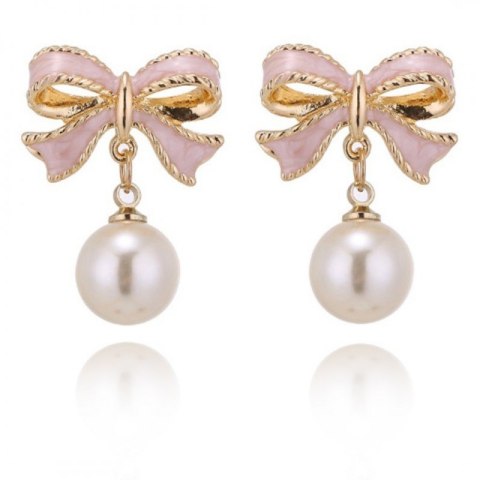 Kolczyki wiszące, efektowne perłowe Kule z kokardkami, K1691