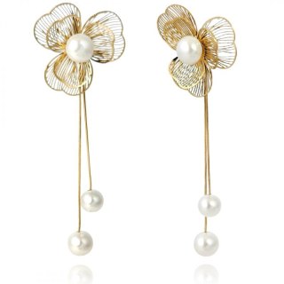 Kolczyki ze stali szlachetnej platerowane 14k złotem KWIATY perełki KST3361