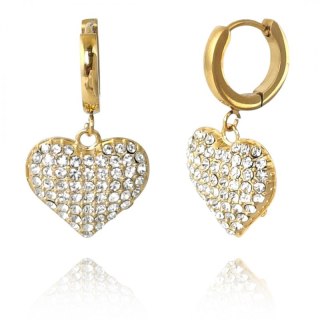 Kolczyki ze stali szlachetnej platerowane 14k złotem SERCA cyrkonie KST3348