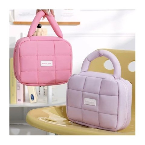 Kosmetyczka damska pikowana kuferek z rączką 21 x 17 x 8 cm KS139FIO