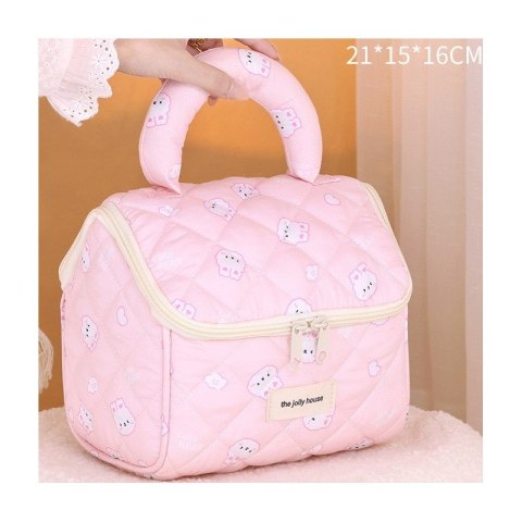 Kosmetyczka rozkładana elegancka kuferek pikowana BUNNY różowa KS131R