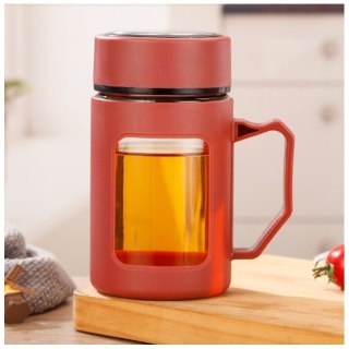 Kubek bidon ze szkła na Kawę Herbatę z uchwytem czerwony 500 ML CUP18CZE