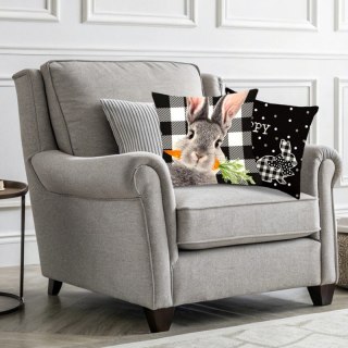 Lniana poszewka na poduszkę 45 x 45 cm KRÓLICZEK Black & white POD234