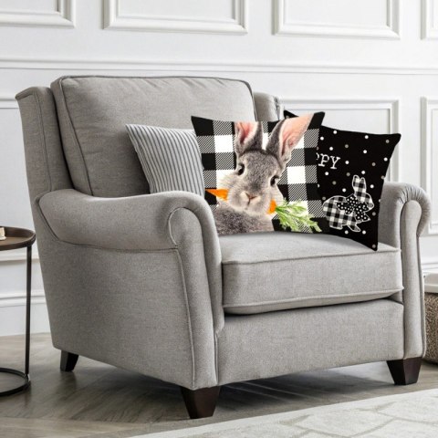 Lniana poszewka na poduszkę 45 x 45 cm KRÓLICZEK Black & white POD234