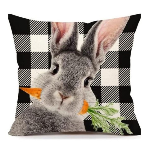 Lniana poszewka na poduszkę 45 x 45 cm Królik Black & white POD236